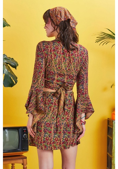 Los Banditos Bohem Stil Bordo Desenli Anvelop Mini Etek 001
