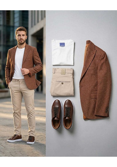Bys Beystil Erkek Bej Slim Fit Keten Pantolon