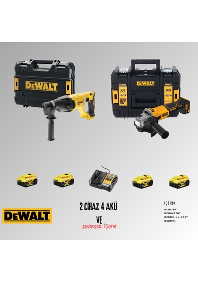 Dewalt DCH133NT + DCG407NT 4 Adet 5 Amper Akü + Şarj Aleti Set