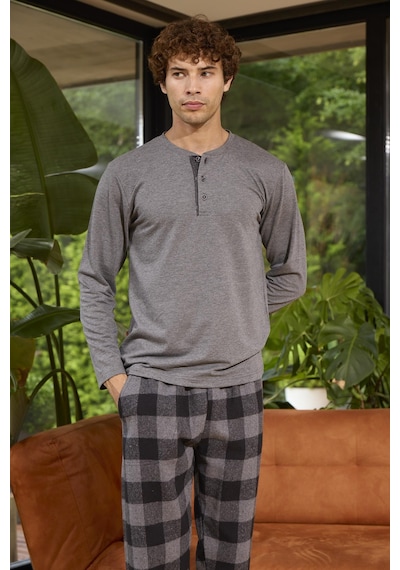Kly Erkek Uzun Kol Midi Yaka Antrasit Pijama Takımı C1t5n0o8 001