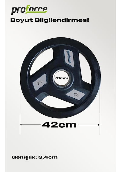 Proforce Kauçuk Kaplı Olimpik Ağırlık Plakası 25KG Sağlam Dökme Demir Plaka Ev ve Salon Kullanımına Uygun Tek Adet