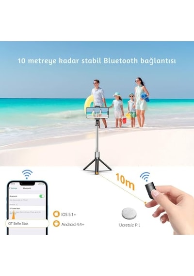 Bluetooth Uzaktan Kumandalı Tripodlu Selfie Çubuğu Paslanmaz Çelik Gövde, 70 Cm Uzayabilir, İos & Android Uy Diğer