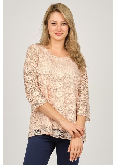 Ella Camelia Kadın Dantel Detaylı Bluz 5019012 Pudra-Pudra