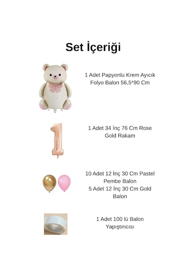 5 Yaş Retro Folyo Krem Ayıcık Pembe Gold Balon Rose Gold Rakam Doğum Günü Süsleme KREM