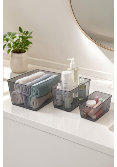 Salve 3'lü Büyük, Orta, Küçük Buzdolabı-banyo Organizer Düzenleyici Füme