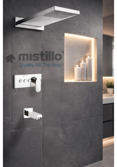 Ankastre Duş Seti 550x220 Mm Şelale&yağmur Panel 3 Yönlü Butonlu Sus 304 Paslanmaz Pirinç Krom Kap