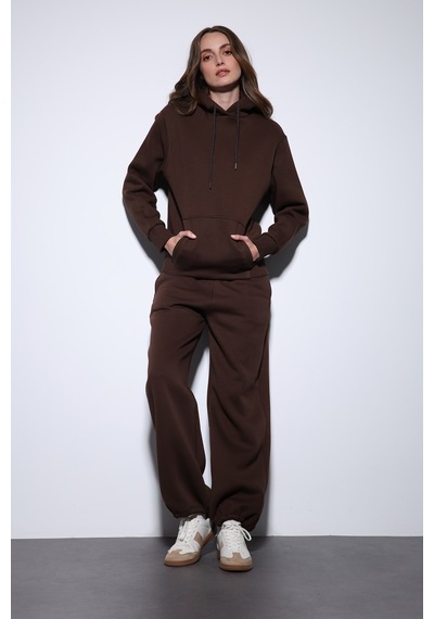Antioch Kapüşonlu Basic Kadın Sweatshirt Kahve
