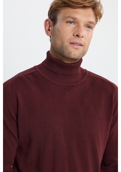 AC&Co / Altınyıldız Classics Erkek Bordo Pamuklu Standart Fit Normal Kesim Tam Balıkçı Yaka Jakarlı Triko Kazak Bordo