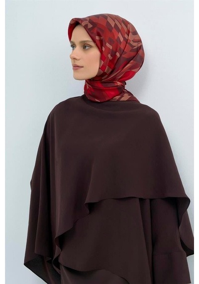Armine Sura Saf İpek Eşarp 9507 - 51 Bordo Çizgi Desen Bordo