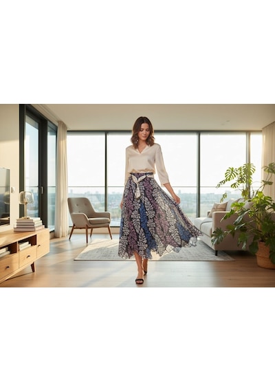 Eren Style Şifon Etek Boyu:90 Cm - 38-52 Mavi