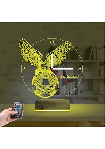 Luvivia Kartal Futbol Taraftar Kişiye Özel Saatli 3d Lamba - Masa Gece Lambası Şeffaf