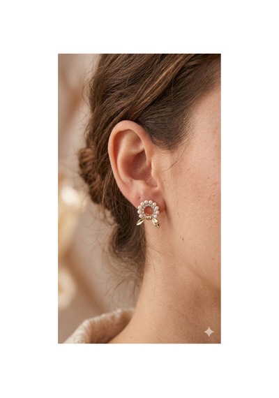 Xuping Rose Gold Renginde Çivi Model İnci İşlemeli Kadın Küpe Altın