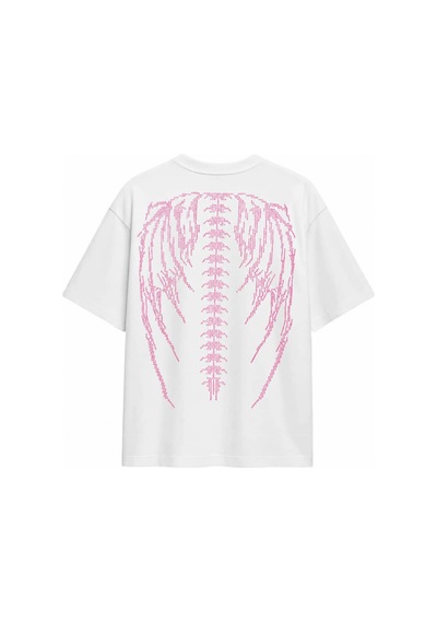 Zaee Taşlı Kanatlı Oversize Premium Tişört Pembe 02