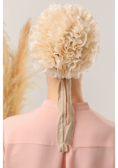Melodi Scarf Tesettür Fırfırlı Bone Bej Bej