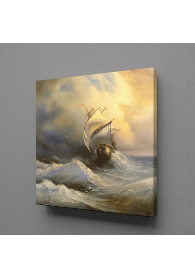Dalgalar İçerisindeki Gemi Temalı Kanvas Tablo 100x100cm