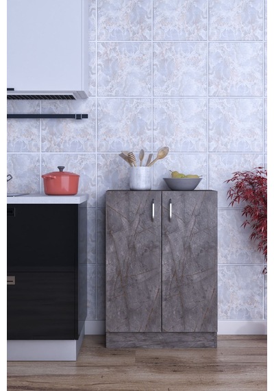 Rafineri Mokas Çok Amaçlı Mdf Dolap Raflı Kapaklı Mutfak Balkon Banyo Gri