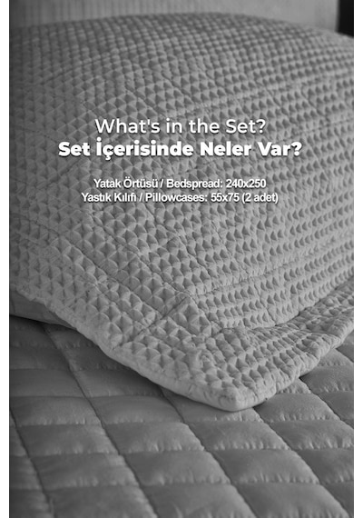 Evlen Home Joy Pamuklu Yatak Örtüsü Seti Çift Kişilik 3 Parça Elyaf Dolgulu Yumuşak Günlük Yıkanabilir Gri