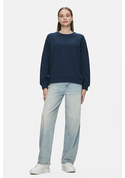 Ucla Sunnıva Lacivert Bisiklet Yaka Nakışlı Loose Fit Kadın Sweatshirt Lacivert