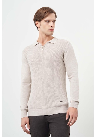 İmza Bej Uzun Kol Kendinden Desenli Örme Polo Yaka Classic Comfort Fit Triko 1012245156 Koyu Bej İmza Bej Uzun Kol Kendinden Desenli Örme Polo Yaka Classic Comfort Fit Triko 1012245156 Koyu Bej