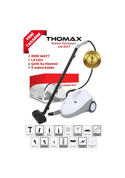 Çok Fonksiyonlu Buharlı Temizleyici Buharlı Temizlik 2000 Watt 1.9lt Tek Renk
