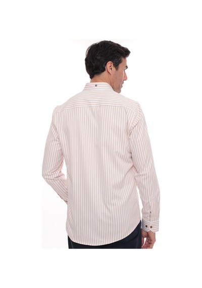 Slim Fit Uzun Kol Likralı Çizgili Yaka Düğmeli Hediye Kutulu Erkek Gömlek Fs-003669 - Bej-2436