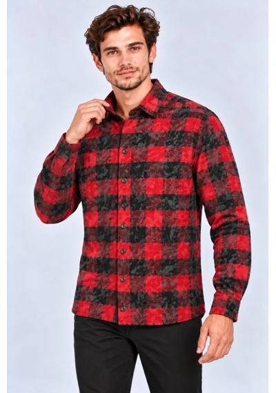 Suma Erkek Ekose Kareli Batik Yıkamalı Şardonlu Uzun Kollu Regular Fit Oduncu Gömlek - Kırmızı Suma Erkek Ekose Kareli Batik Yıkamalı Şardonlu Uzun Kollu Regular Fit Oduncu Gömlek - Kırmızı