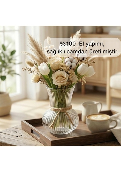Selen Concept Çizgili Linea Damla Model Küçük Vazo Şeffaf