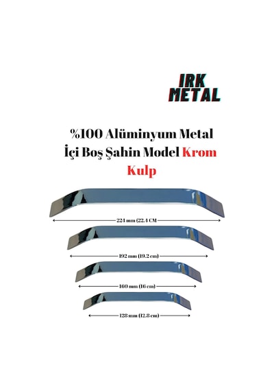 Metali %100 Alüminyum Metal. Mobilya Mutfak Çekmece Kapak Kulbu Içi Boş Şahin Model Krom Kulp 192 MM-Gümüş Gümüş