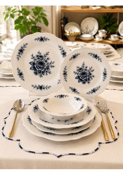 24 Parça 6 Kişilik Porselen Yemek Takımı Belmonte Blue Mira-7228 Koyu Mavi