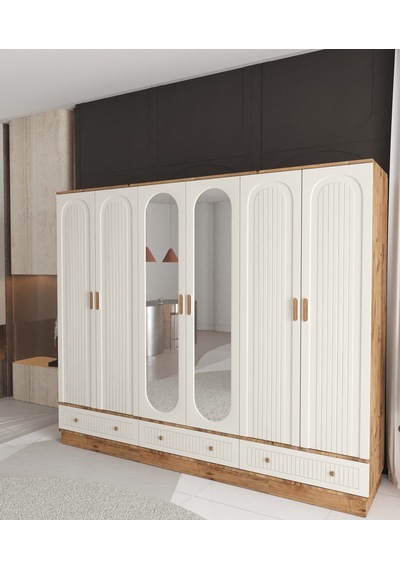 Mila 6 Kapaklı Çekmeceli Bazalı Gardırop - Tamamı Mdf Aytaşı Mila 6 Kapaklı Çekmeceli Bazalı Gardırop - Tamamı Mdf Aytaşı