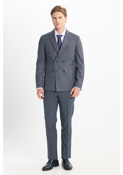 AC&Co / Altınyıldız Classics  Erkek Koyu Grı Slim Fit Dar Kesim Kırlangıç Yaka Kareli Kapak Cepli Esnek Takım Elbise Koyu Grı