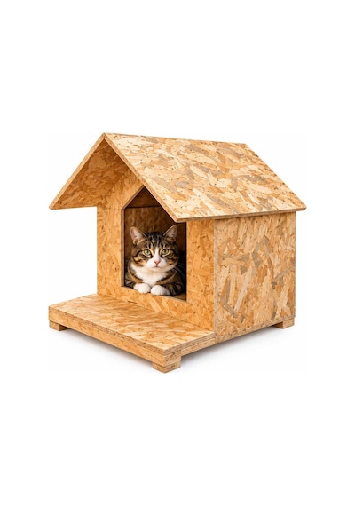 Reyo Kedi Evi 45x40x40 cm, Kedi Barınağı Yağmur ve Rüzgara Dayanıklı OSB Ahşap Kedi Yuvası CAT20