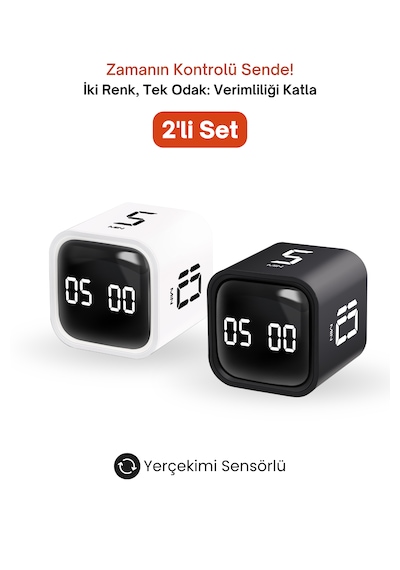 GWORKE Gt-1 İkili Set Pomodoro Zamanlayıcı Küp Flip Timer Öğrenci Ders Çalışma Saati - Siyah & Beyaz