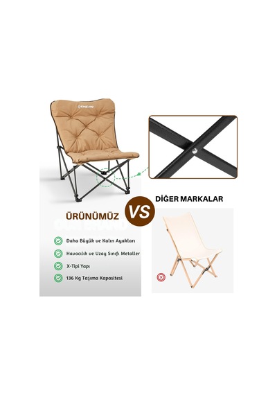 Kingcamp Lemon Lux Ultra Konforlu Kamp Sandalyesi Khaki Haki