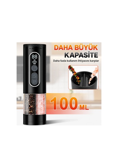 Auhma Ahb-15 Akıllı Led Ekranlı Şarjlı Otomatik Tuz Karabiber Öğütücü 3 Hız Ayarlı Seramik Bıçaklı Siyah