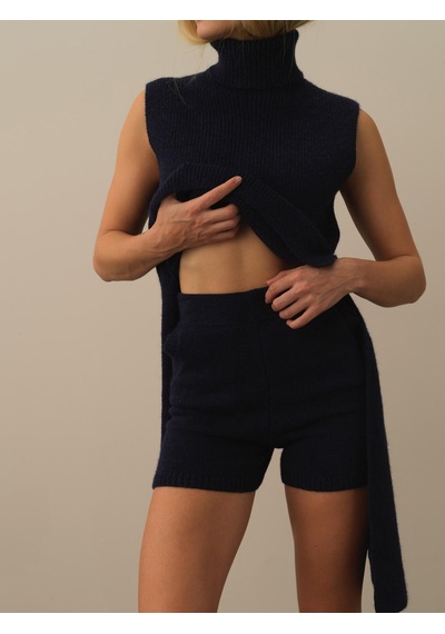Xint Lacivert Doğal Yün Dokulu Regular Fit Şort 850944
