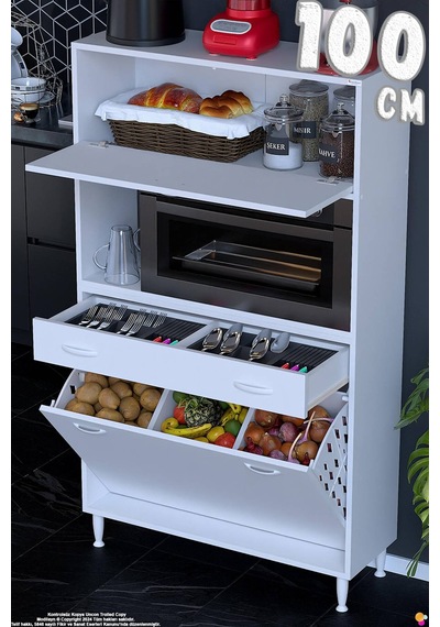 Meva 100 Cm Çekmeceli Fırın Dolabı Sepetli Çok Amaçlı Mutfak Kiler Oyuncak Banyo Dolabı 100x163x32cm Beyaz Meva 100 Cm Çekmeceli Fırın Dolabı Sepetli Çok Amaçlı Mutfak Kiler Oyuncak Banyo Dolabı 100x163x32cm Beyaz