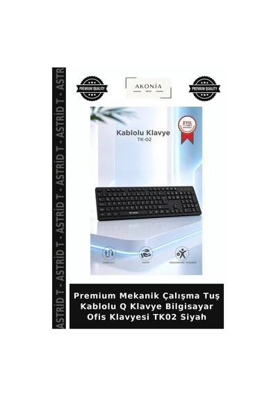 Premium Mekanik Çalışma Tuş Kablolu Q Klavye Bilgisayar Ofis Klavyesi Tk02 Siyah