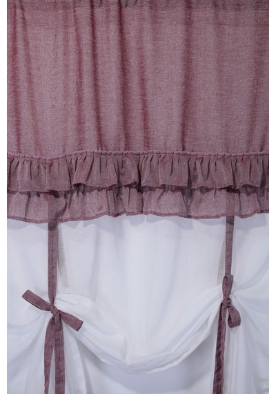 Country Style Potlu Perde Çift Fırfırlı Bordo