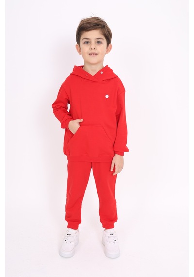 Toontoy Kız Çocuk Relax Fit Kapüşonlu Cepli Baskılı Sweatshirt - 2 İplik Kırmızı