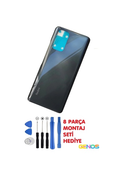 Xiaomi Redmi Note 10 Pro Uyumlu Arka Cam Pil Kapağı Batarya Kapağı Siyah + Montaj Set Diğer