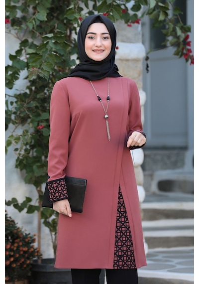 Raika Moda Lazer Kesim Detaylı Büyük Beden Tesettür Takım Kiremit