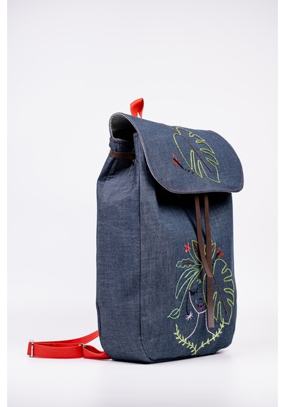 Fabric Craft Bag Sırt Çantası Kot Kumaş Nakışlı Astarlı 38x40 Cm Kot