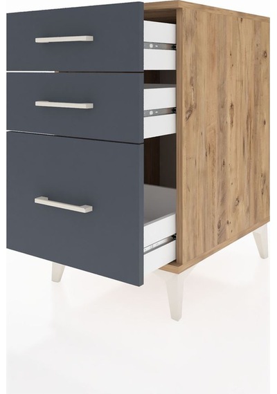 Kronos Komodin 3 Çekmeceli 44x59x80 Çam-antrasit Atlas Çam