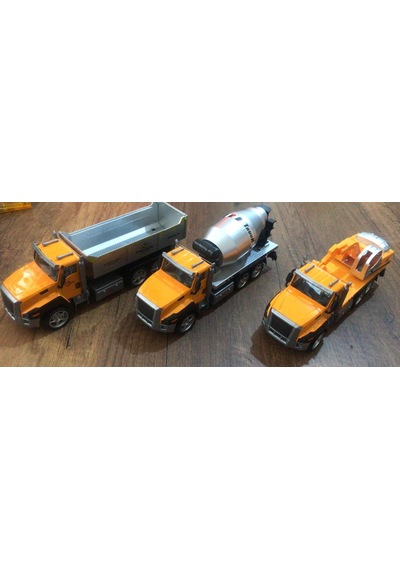 Oyuncak İnşaat Kamyonları Kazıcı Mikser Kasalı Taşıyıcı 3 Lü Metal Set