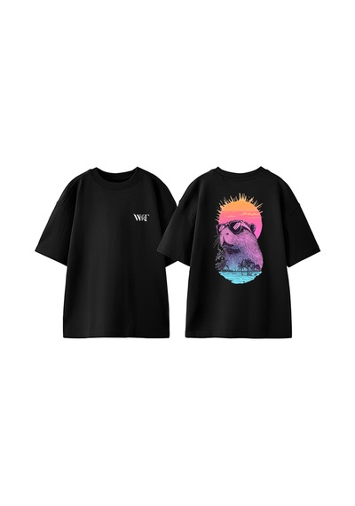 Thewert Capybara Colourful Tasarım Sırt Baskılı Pamuk Siyah Oversize T-shirt
