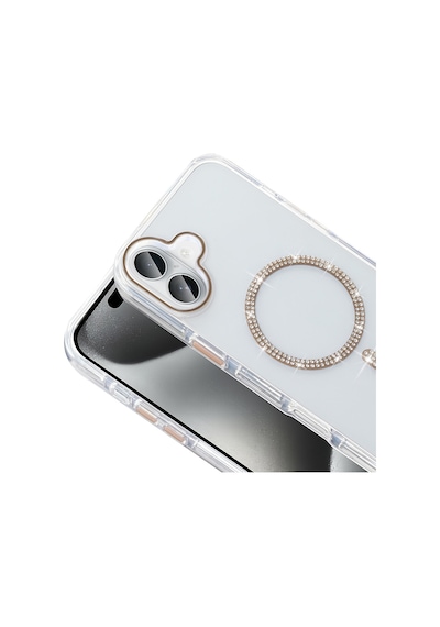 Techaks Apple Uyumlu iPhone 16 Pro Max Kılıf Taşlı Tasarım M-safe Şarj Özellikli Zore Koment Silikon Kapak - Gold Altın
