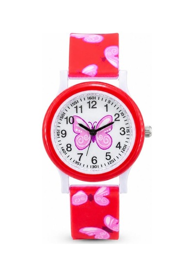 Kelebek Desenli Kırmızı Kız Çocuk Kol Saati Analog Saat St-304422 Beyaz