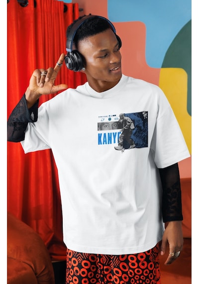 Kanye West Rapper Şarkıcı Sırt Baskılı Unisex Oversize Tişört Beyaz