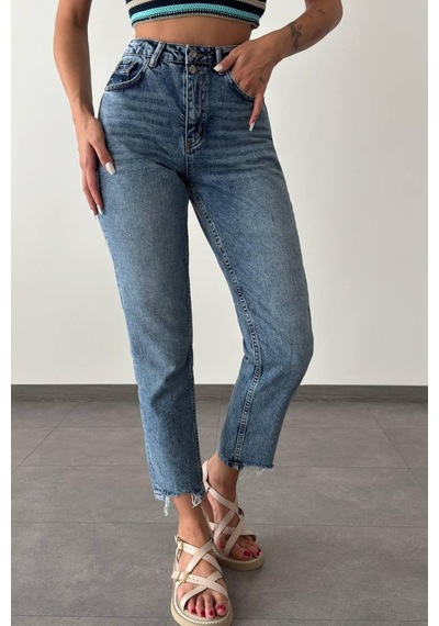Lacarino 7609 Mom Fıt Kadın Jean Pantolon Blue